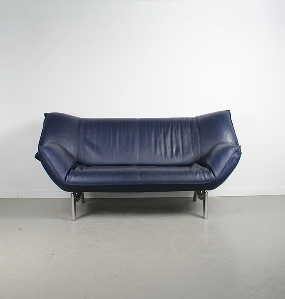 2x Leolux Tango 2-zits/192cm Bank Blauw Leer – Gepolijst, Huis en Inrichting, Banken | Bankstellen, Niet ingevuld, Gebruikt, 150 tot 200 cm