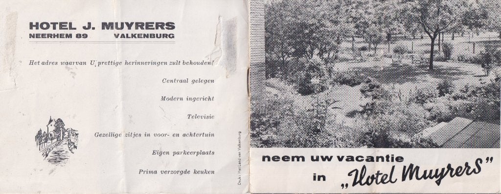 Nederland Folder Hotel J. Muyrers Valkenburg, Verzamelen, Verzenden, 1960 tot 1980, Ongelopen, Gebouw