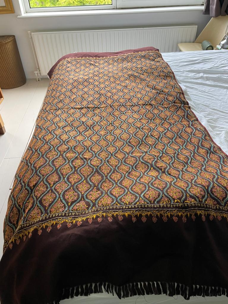 Wollen plaid, pashmina wol, geborduurd, Ophalen of Verzenden, Zo goed als nieuw