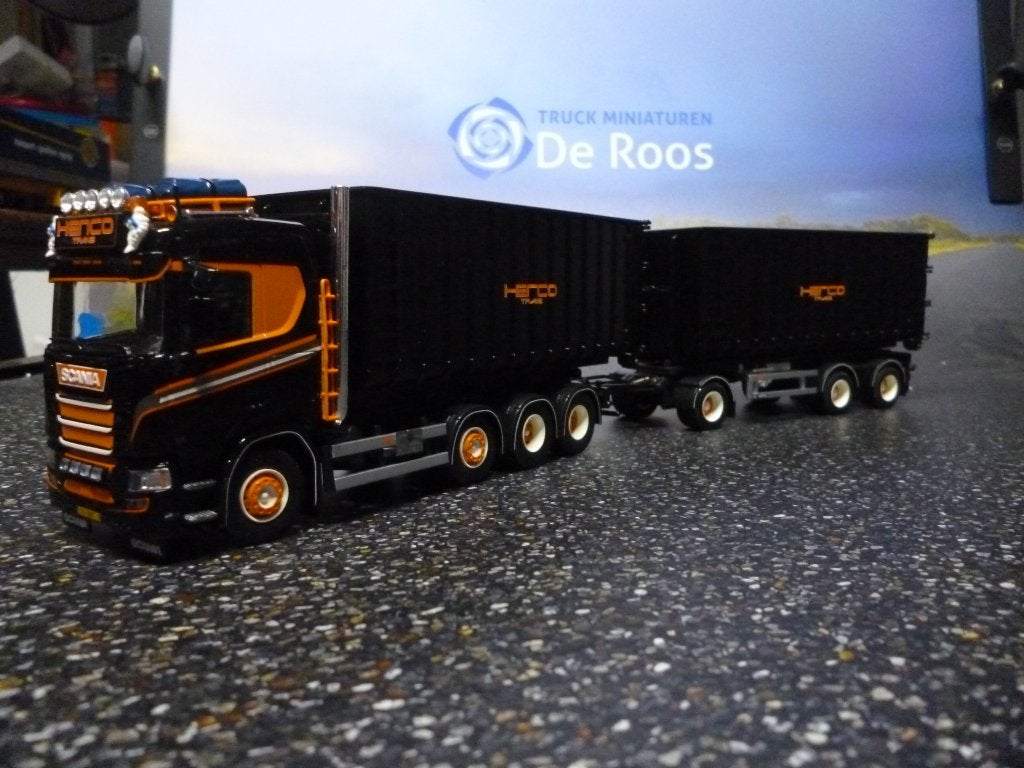 Tekno Scania containercombi Henco met certificaat, Ophalen of Verzenden, Nieuw, Bus of Vrachtwagen, Tekno
