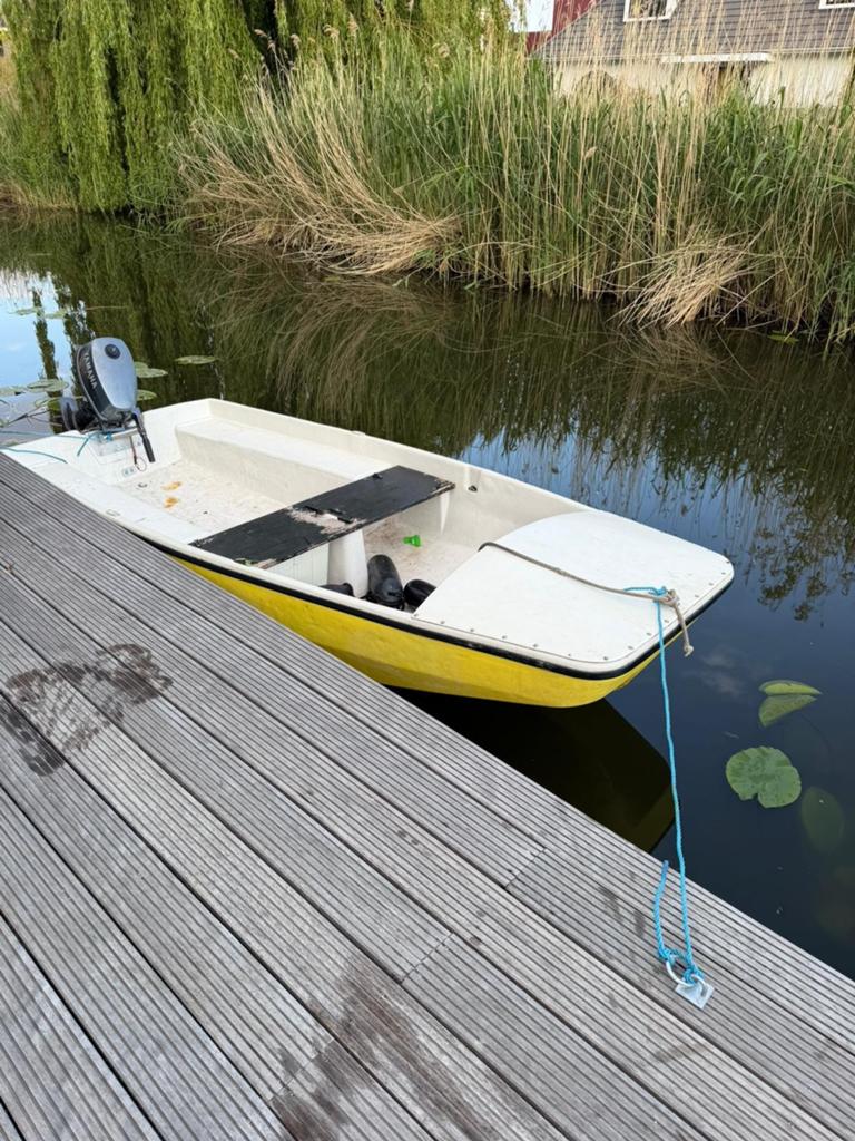 Visboot/Bijboot met motor en zeil, Watersport en Boten, Roeiboten, Gebruikt, Visboot, Polyester, Met roeispanen of peddels, Met motor