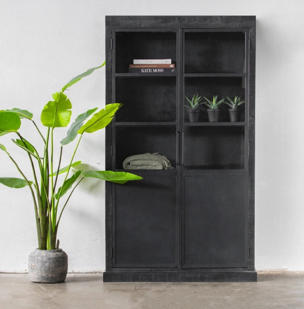 Vitrinekast James Zwart 2drs - Giga Meubel | Van €1299, nu, Huis en Inrichting, Nieuw, Ophalen of Verzenden, Giga Meubel, Giga Meubel