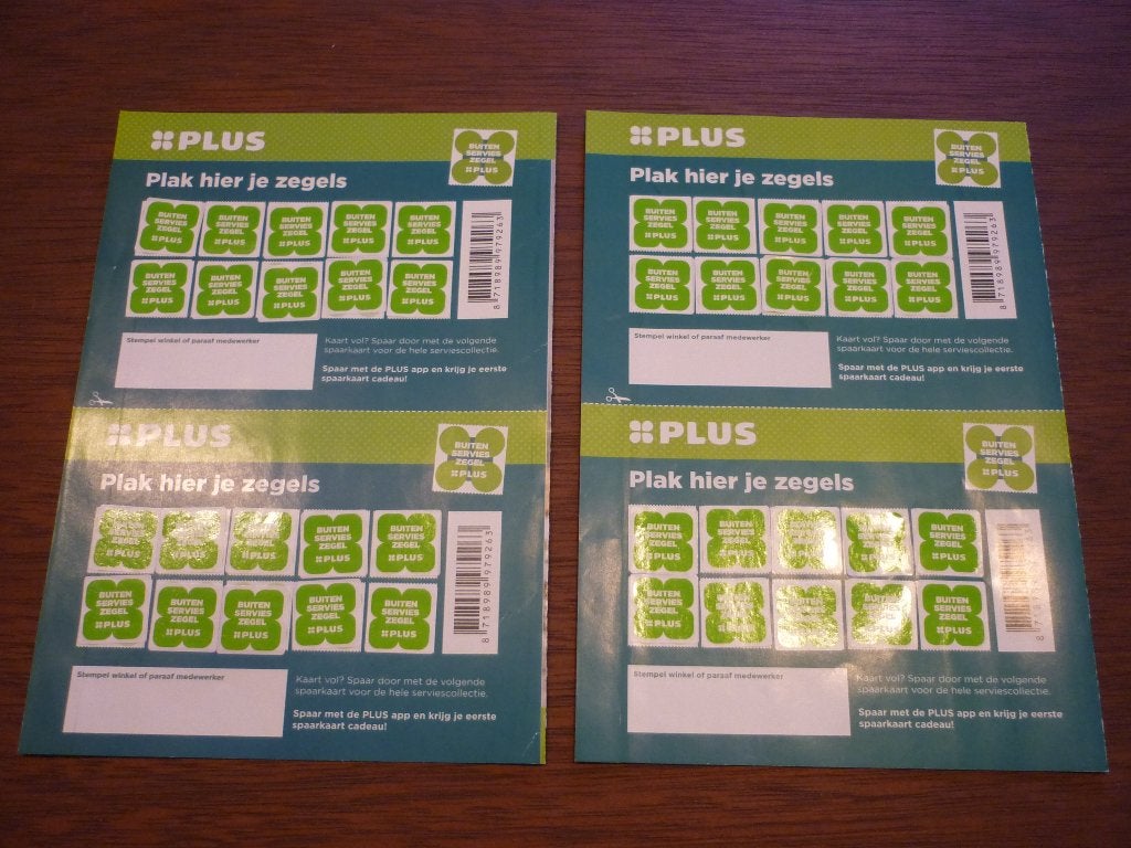 4 volle spaarkaarten Plus Mepal buiten servies, zegels, Verzamelen, Supermarktacties, Plus, Ophalen of Verzenden