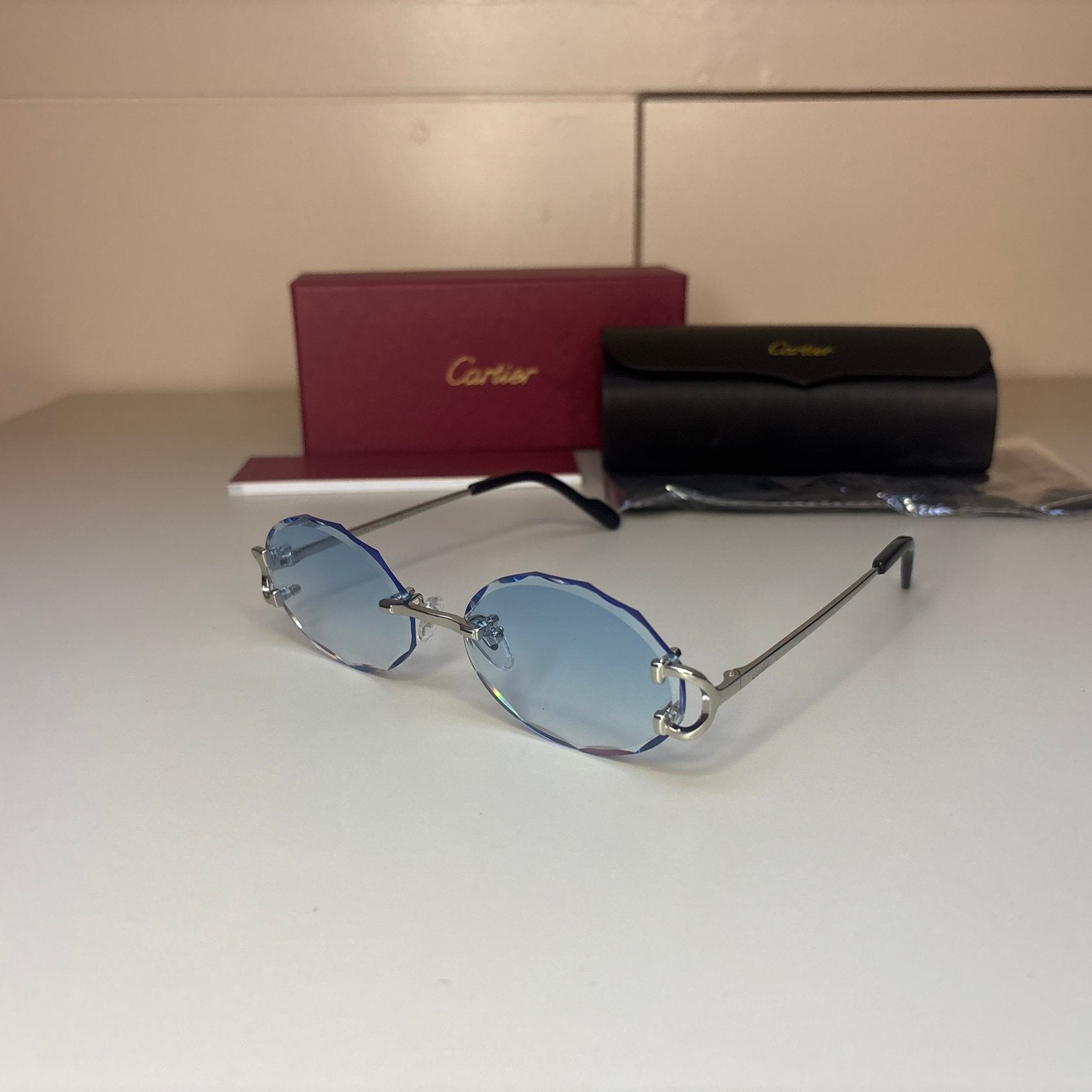 Cartier - Picadilly (Oval/Blauw/Zilver) + Toebehoren, Sieraden, Tassen en Uiterlijk, Zonnebrillen en Brillen | Heren, Ophalen of Verzenden