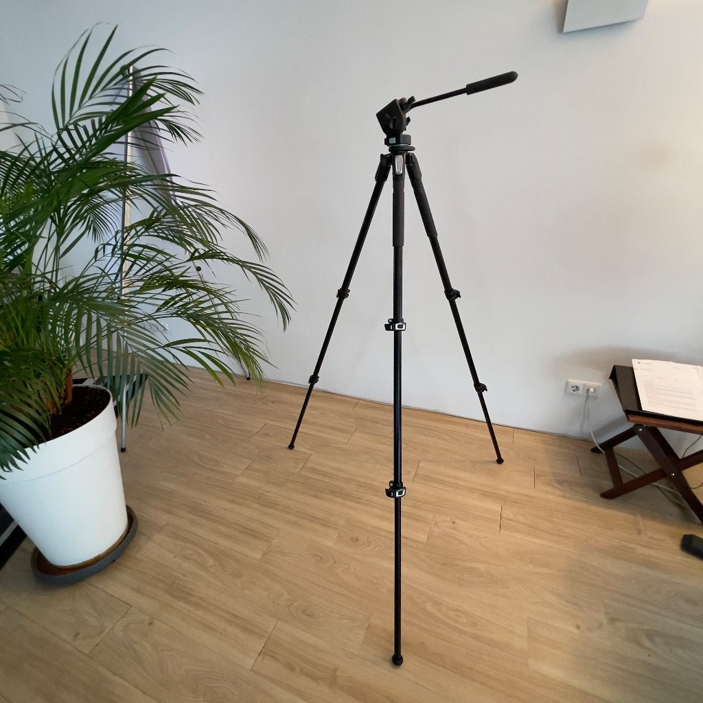Manfrotto MT190XPRO3 prof. statief + Manfrotto videokop, Audio, Tv en Foto, Fotografie | Statieven en Balhoofden, Gebruikt, 150 tot 175 cm
