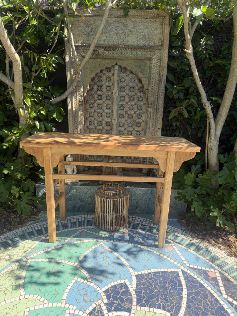 Sidetable wandtafel oosters old wood Bali Indonesie massief, Verburgt Vintage, 100 tot 150 cm, Nieuw, Ophalen of Verzenden