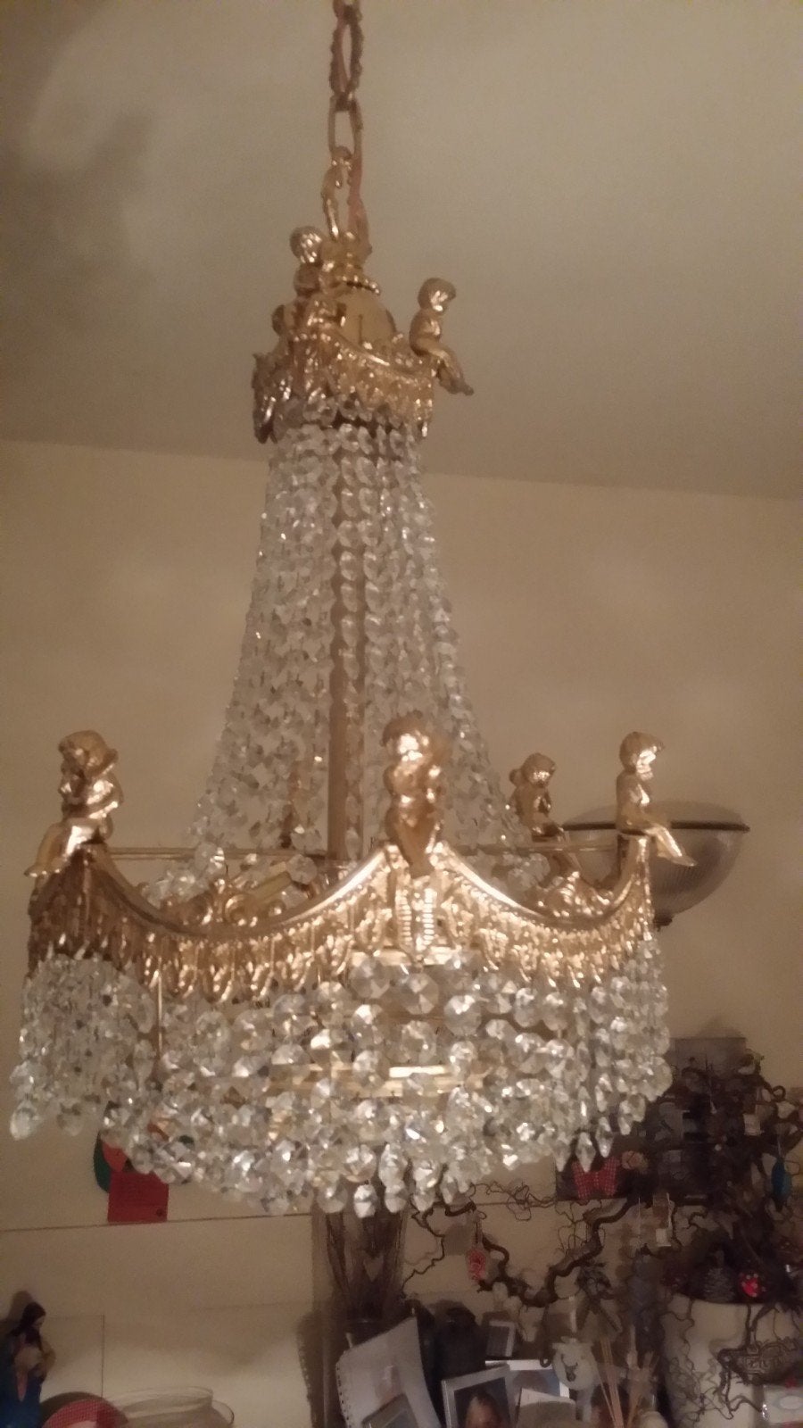 Prachtige kroonluchter met swarovski kristallen en cupido, Ophalen of Verzenden, Zo goed als nieuw