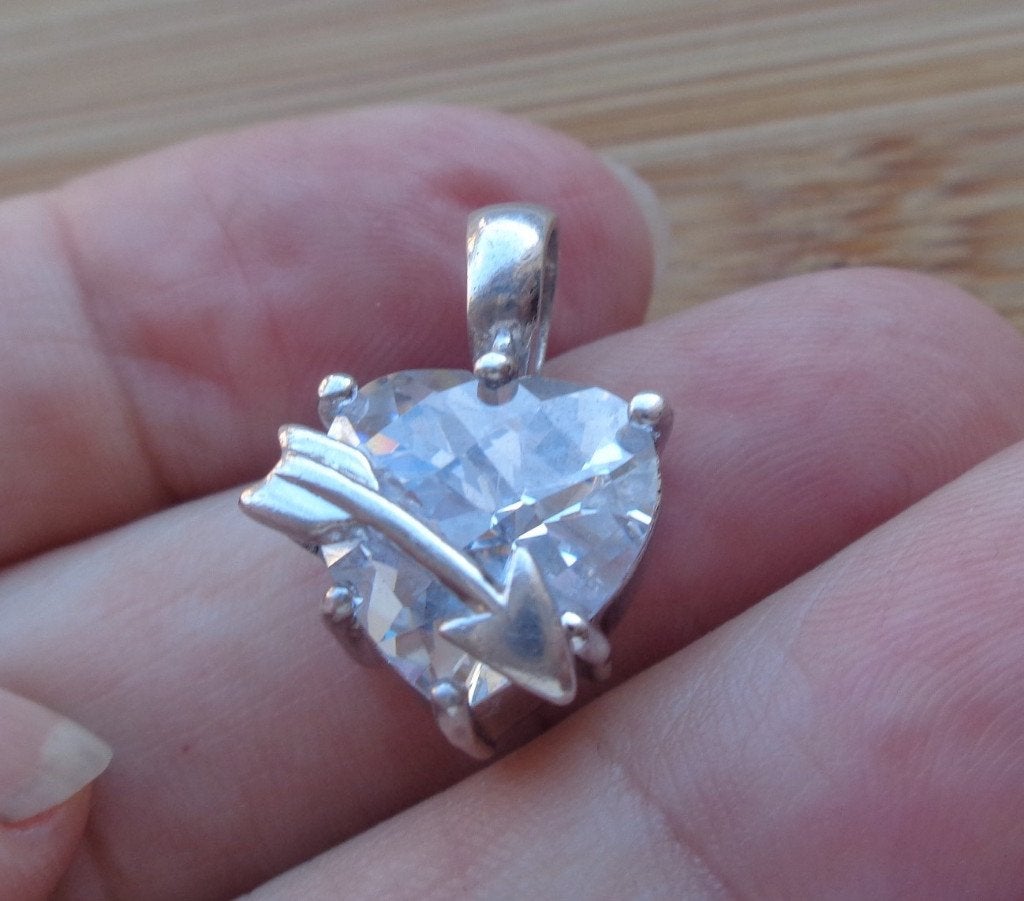zilveren kristal hanger hart met pijl [440], Verzenden, Zo goed als nieuw, Hart, Zilver