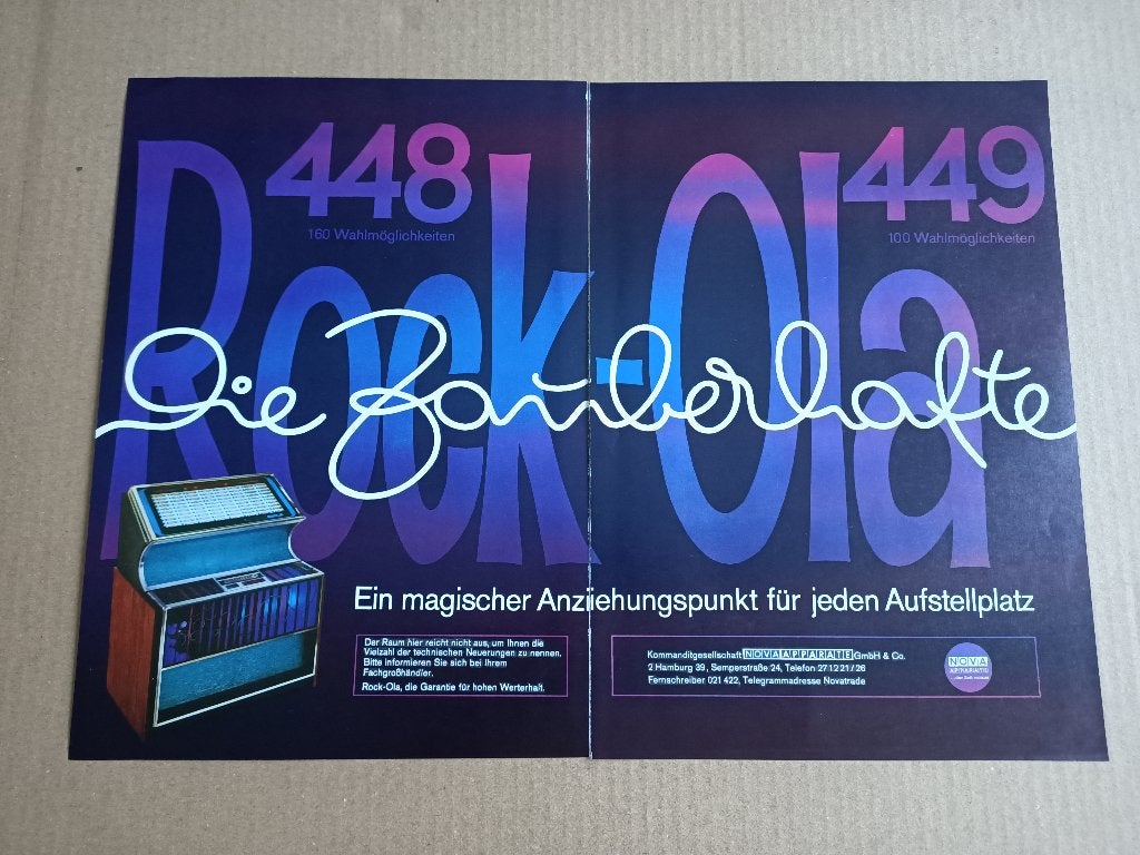 Reclame: Rock-ola 448/449 (1972) jukebox, Verzamelen, Verzenden, Gebruikt, 1950 tot 1960, Seeburg