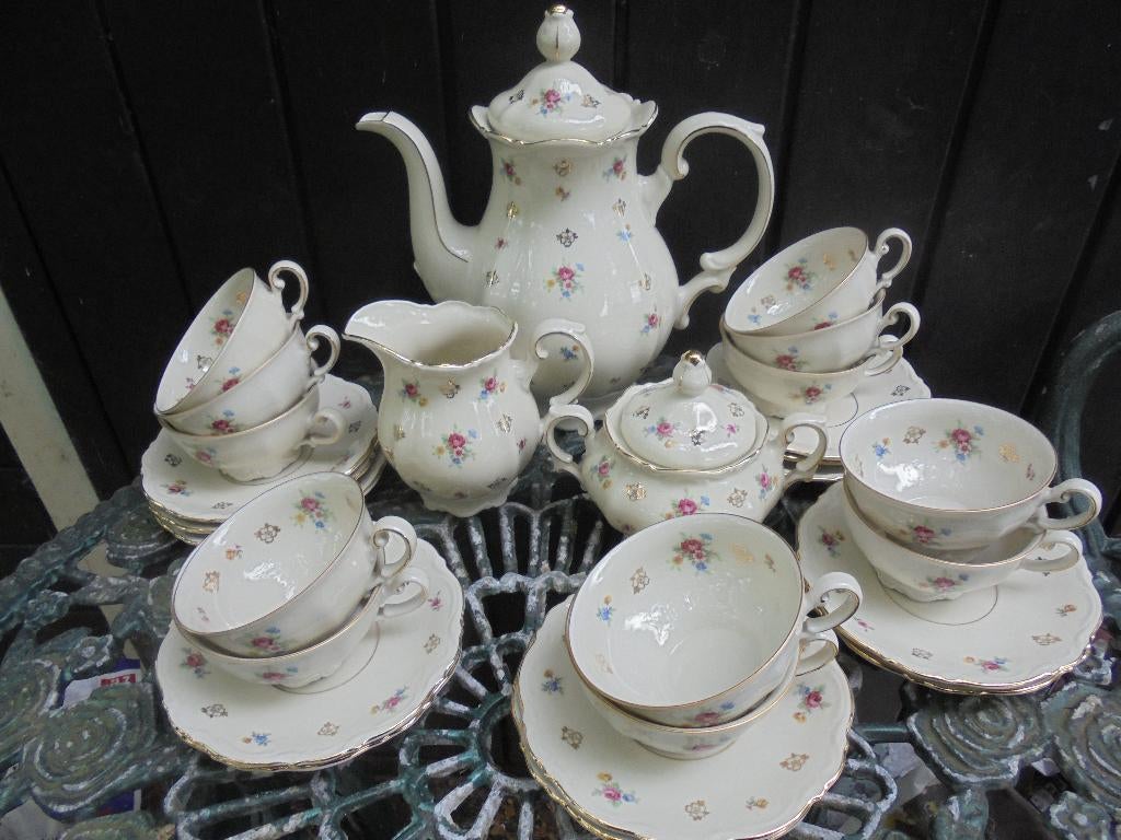 Koffieservies Mitterteich Bavaria bloemboektjes / roze roos, Antiek en Kunst, Ophalen of Verzenden
