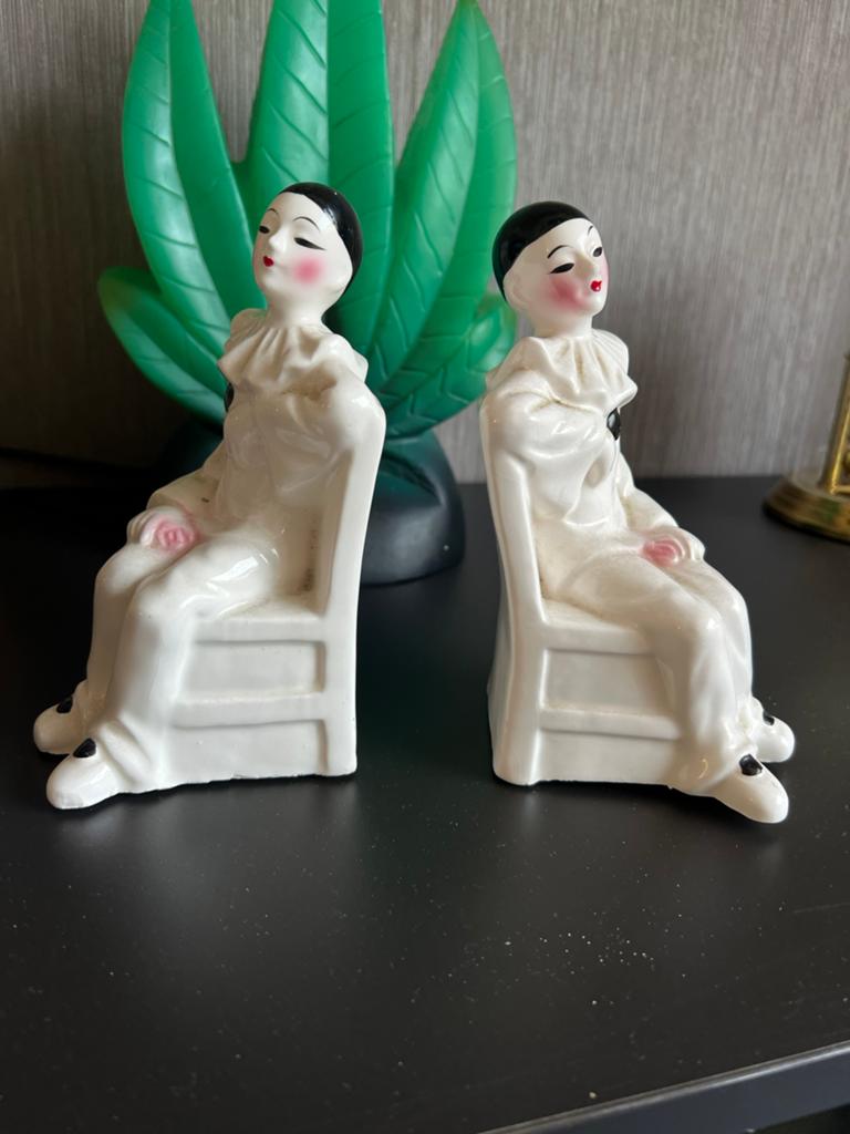 Vintage boekensteunen pierrot clown porselein, Verzamelen, Beelden en Beeldjes, Ophalen of Verzenden, Zo goed als nieuw, Dier