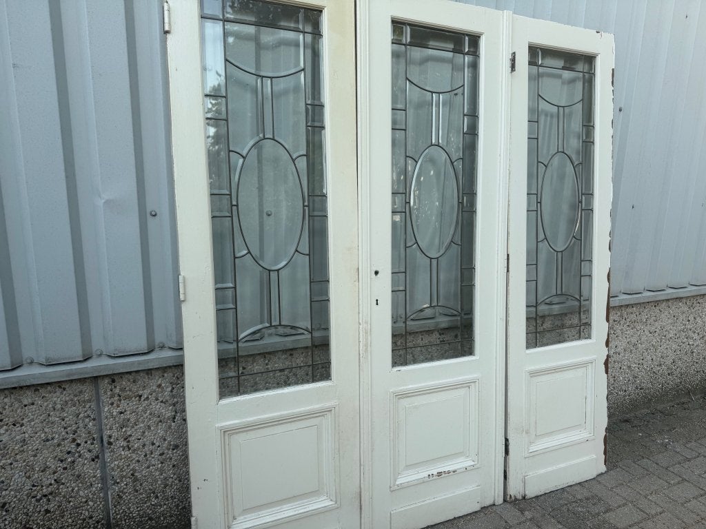 Prachtige antiek drieluik met facetglas in messing 198 x 216, Doe-het-zelf en Verbouw, Deuren en Horren, La belle porte, Jurgen.hoogenboezem@gmail.com