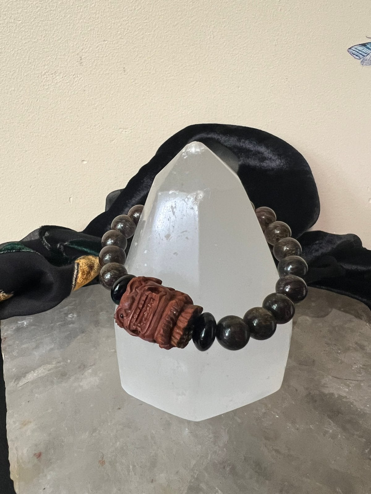 Bronziet ojime draak amulet onyx beschermt power magie uniek, Ophalen of Verzenden, Nieuw, Bruin, Met bedels of kralen