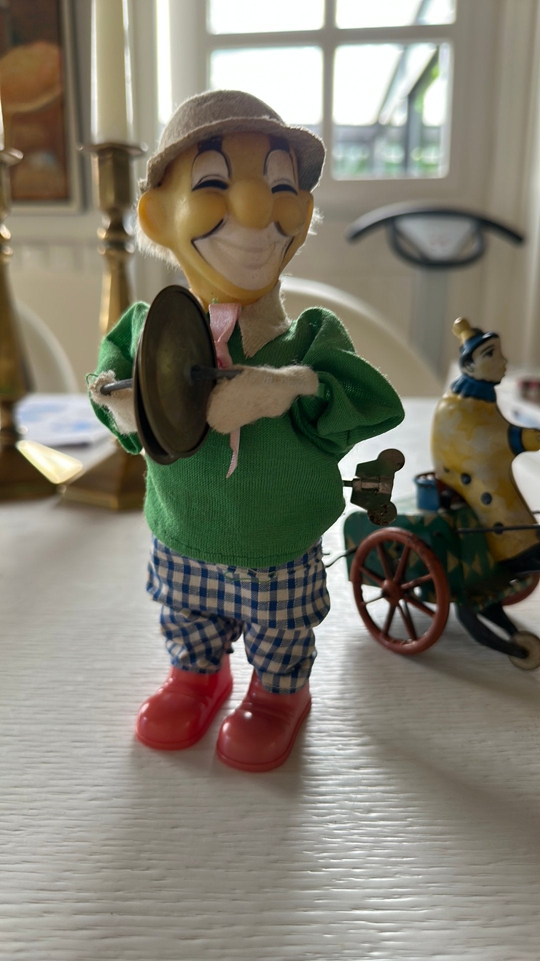 Oud speelgoed clown en paard met paard, Ophalen of Verzenden