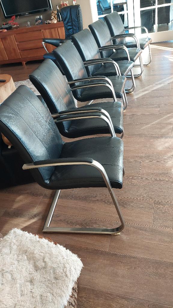 Eetkamer stoelen lederen  ( 6 stuks  ), Zwart, Leer, Ophalen of Verzenden, Zo goed als nieuw