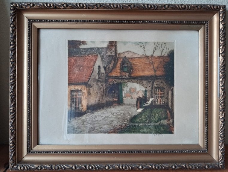 Litho Alfred Van Neste, Antiek en Kunst, Kunst | Litho's en Zeefdrukken, Met glas, Ophalen of Verzenden, Landschappen, Lithografie