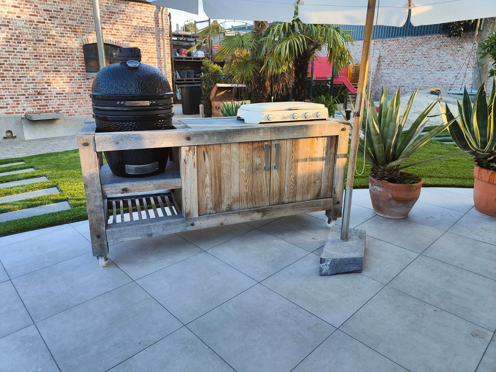 Buitenkeuken massief eiken voor kamado BBQ, Ophalen, Gebruikt, Houtskool, Onbekend