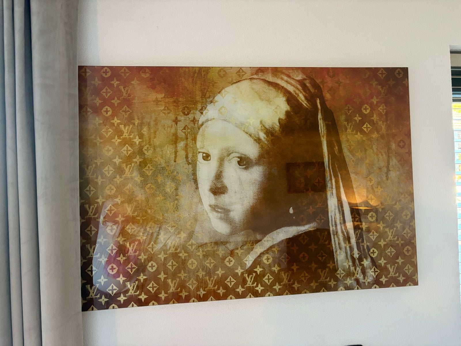 Modern Schilderij Meisje met de Parel op Glas, Antiek en Kunst, Overige stijlen, Portret of Personen, Ophalen, Achter glas