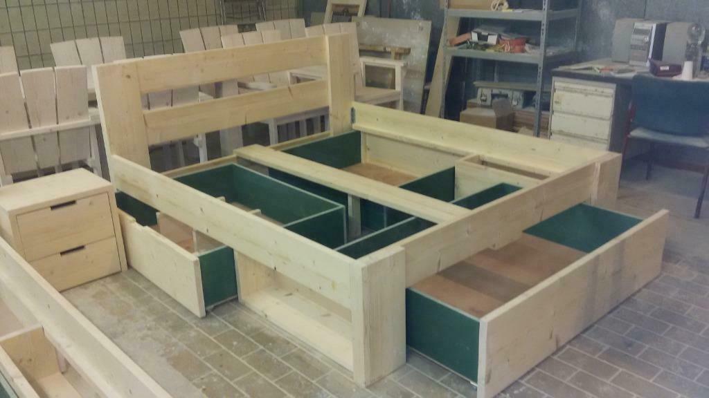 Steigerhouten Tweepersoons Bed, Huis en Inrichting, Slaapkamer | Bedden, Overige kleuren, Tweepersoons, Steigerhout, 200 cm