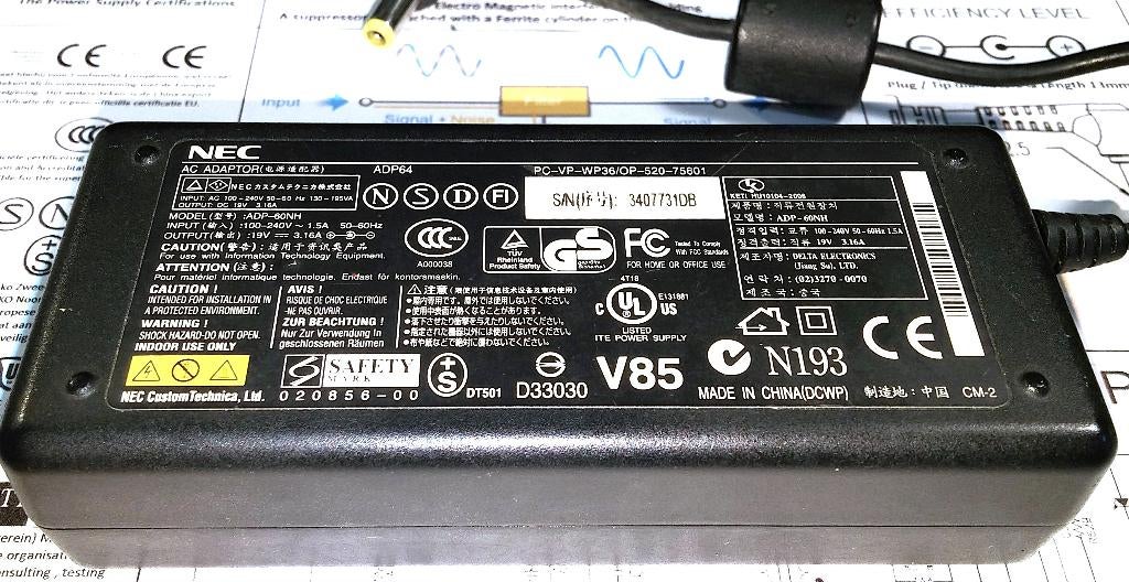 NEC HP Compaq ADP64 19V 3.16A 60W ADP-60NH Adapter Oplader, Ophalen of Verzenden, Zo goed als nieuw, Delta Electronics