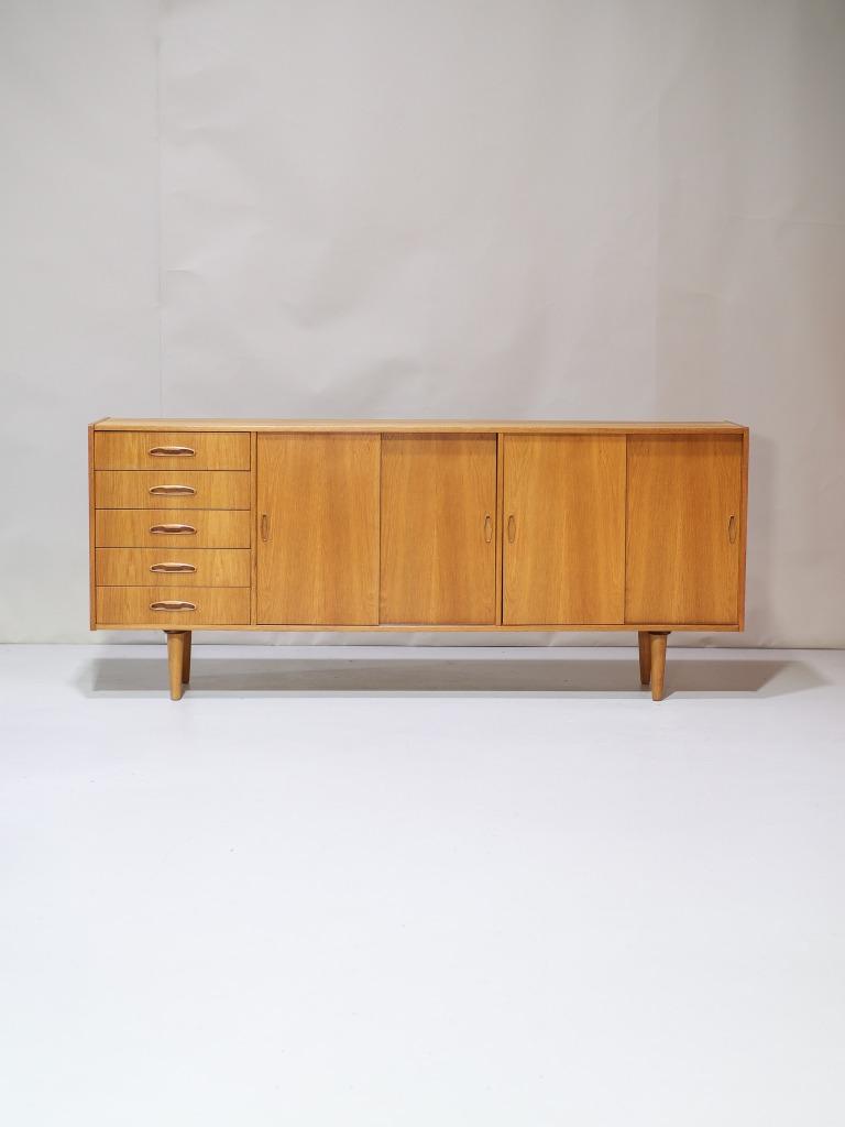 Lowboard lang dressoir Deens vintage eiken, Ophalen, Met deur(en), -, -