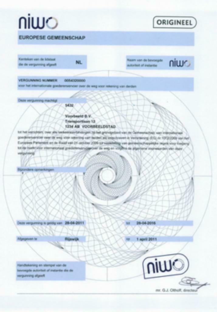 Externe vervoersmanager voor (NIWO) Euro-vergunning, Koeriersdiensten