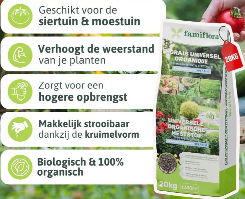 Famiflora meststof universeel - 20 kg - bio, Ophalen of Verzenden, Kunstmest
