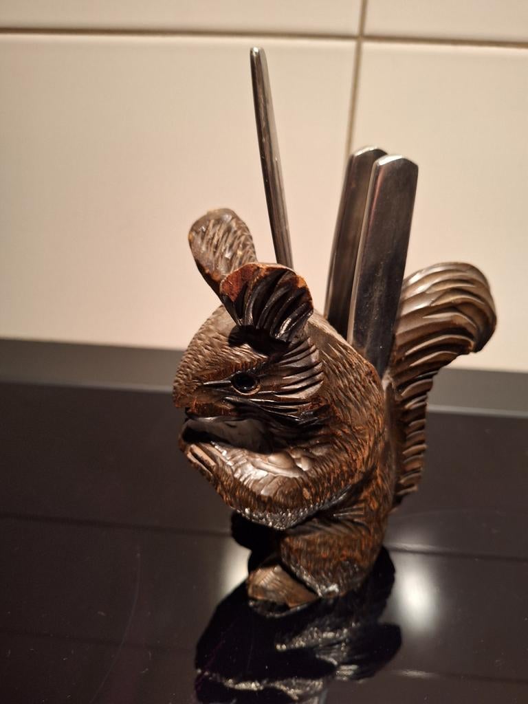 Zwarte Woud Notenkraker Eekhoorn Hout, Antiek en Kunst, Kunst | Designobjecten, Ophalen of Verzenden