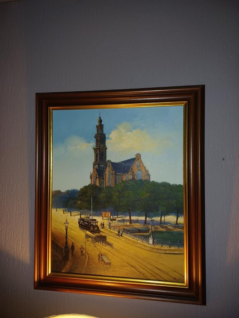 Schilderij van de Westertoren, Amsterdam, Ophalen of Verzenden