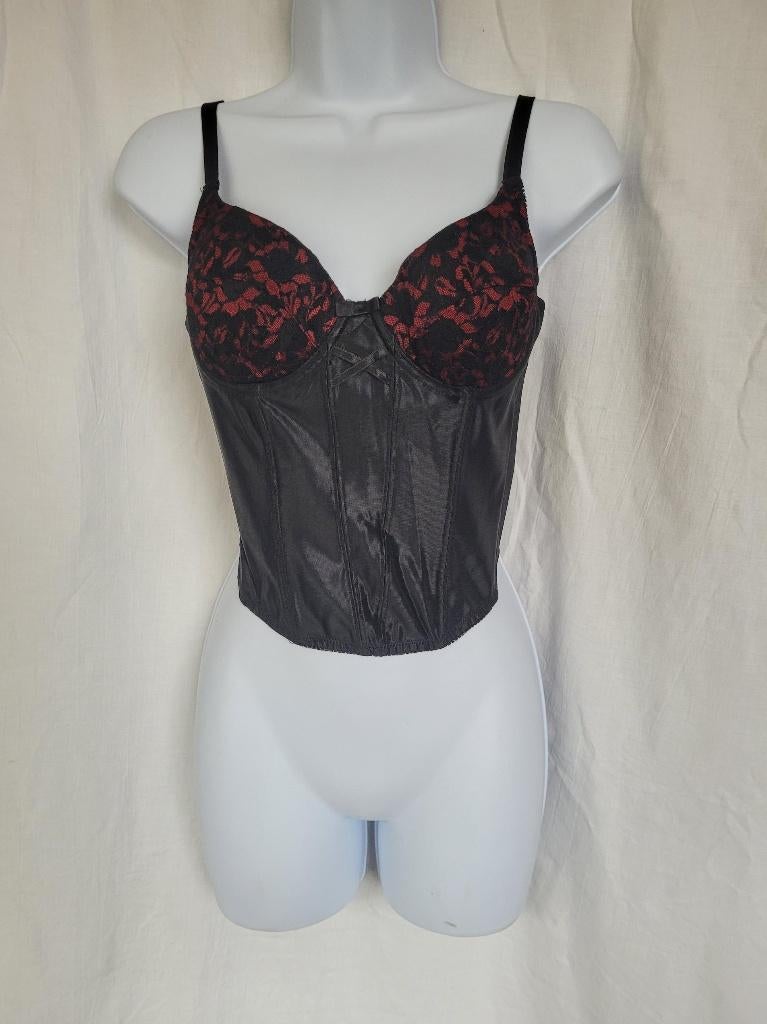 Sexy zwart-rood korset met baleinen voor en achter mt XS/S, ., Zwart, Ophalen of Verzenden, .