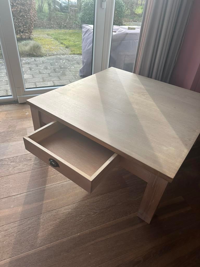 Tafel massief eiken hout white wash finish, 110x110x45 cm, Huis en Inrichting, Tafels | Salontafels, Ophalen, 50 tot 75 cm, 50 tot 100 cm