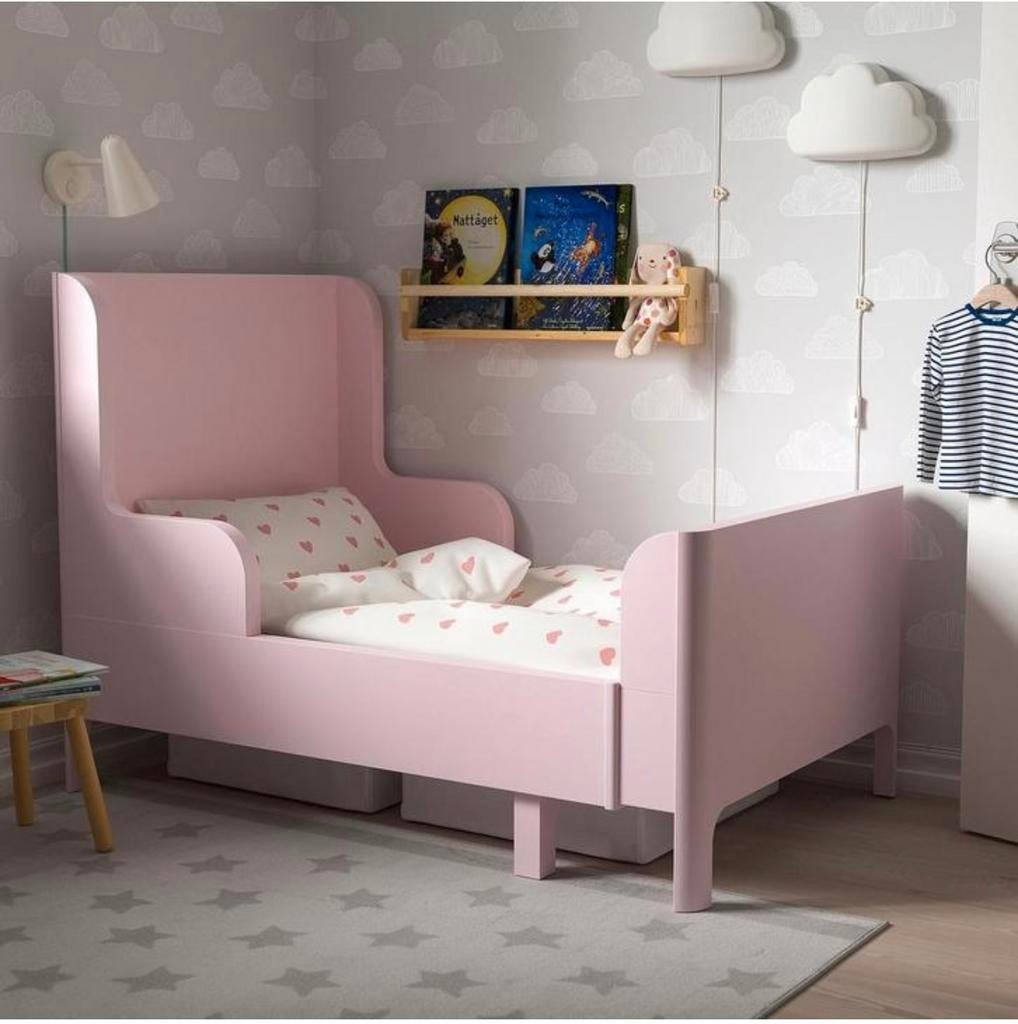 IKEA BUSUNGE roze meegroeibed 90x209 zo goed als nieuw ZGAN, Ophalen, 85 tot 100 cm, Zo goed als nieuw, Lattenbodem