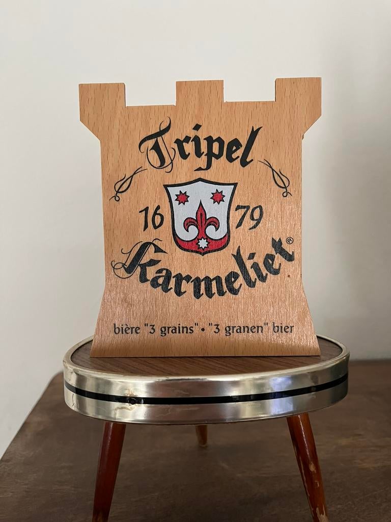 Vintage houten Tripel Karmeliet bierviltjes houder, Ophalen of Verzenden, Zo goed als nieuw, Viltje(s), Overige merken