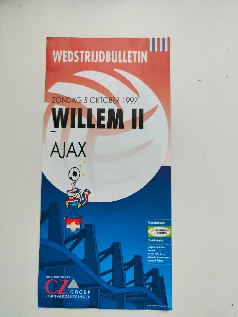 Willem II - Ajax wedstrijdbulletin 5-10-1997, Verzenden, Zo goed als nieuw, Ajax, Overige typen