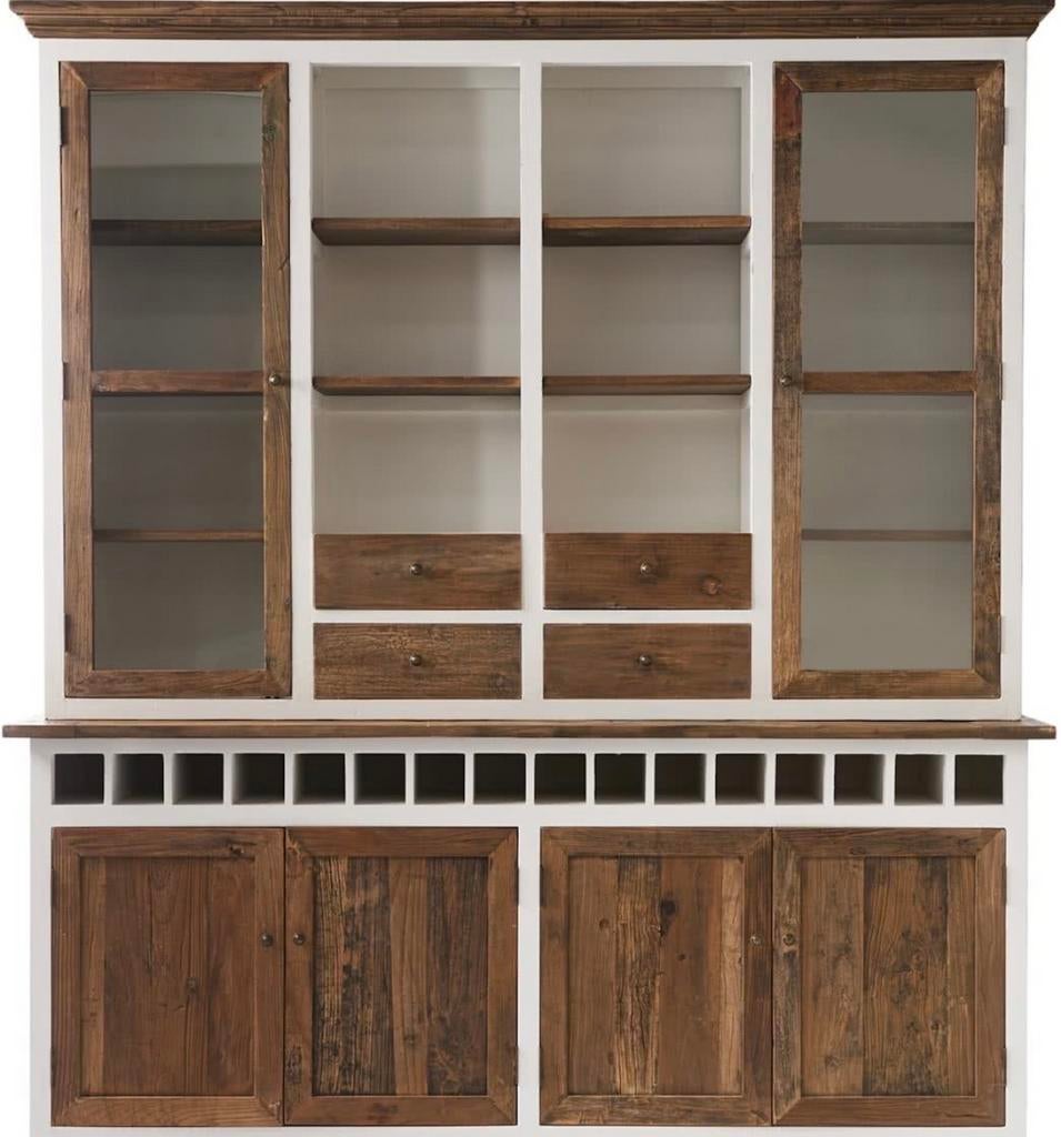 Riviera Maison Buffetkast met wijnrek - Wit/Hout, Huis en Inrichting, Kasten | Buffetkasten, Ophalen of Verzenden, Zo goed als nieuw