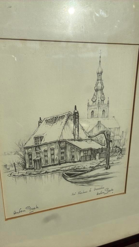 Anton Pieck Litho - Gesigneerd ‘Het Veerhuis, Overschie’, Ophalen of Verzenden