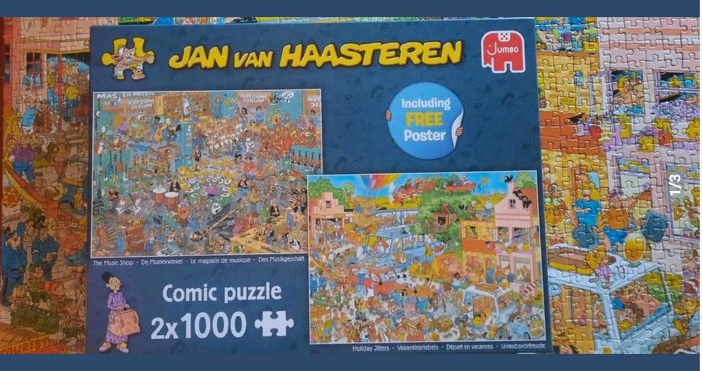 Jan van haasteren puzzels muziekwinkel en vakantiekriebels, Ophalen of Verzenden, 500 t/m 1500 stukjes, Zo goed als nieuw, Legpuzzel