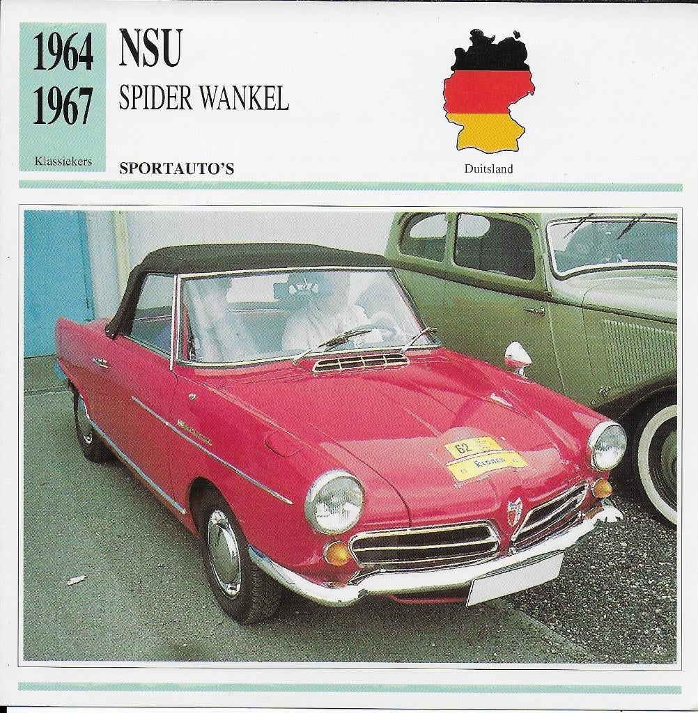 Ma666 autokaart nsu spider wankel ( 1964- 1967 ), Ophalen of Verzenden, Zo goed als nieuw, Auto's