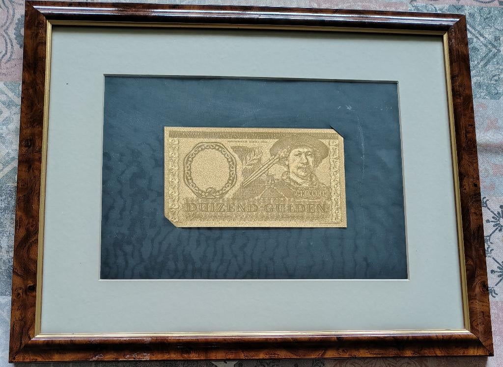 1000 Gulden 1956 Rembrandt in 'gold' in frame, Postzegels en Munten, Bankbiljetten | Nederland, Ophalen, 1000 gulden