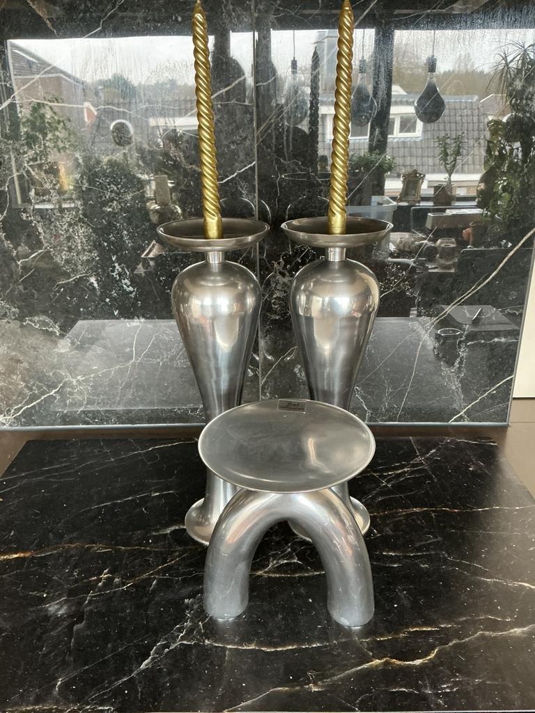 Diversen kandelaars aluminium BOB, Ophalen, Zo goed als nieuw, Metaal, 25 tot 50 cm
