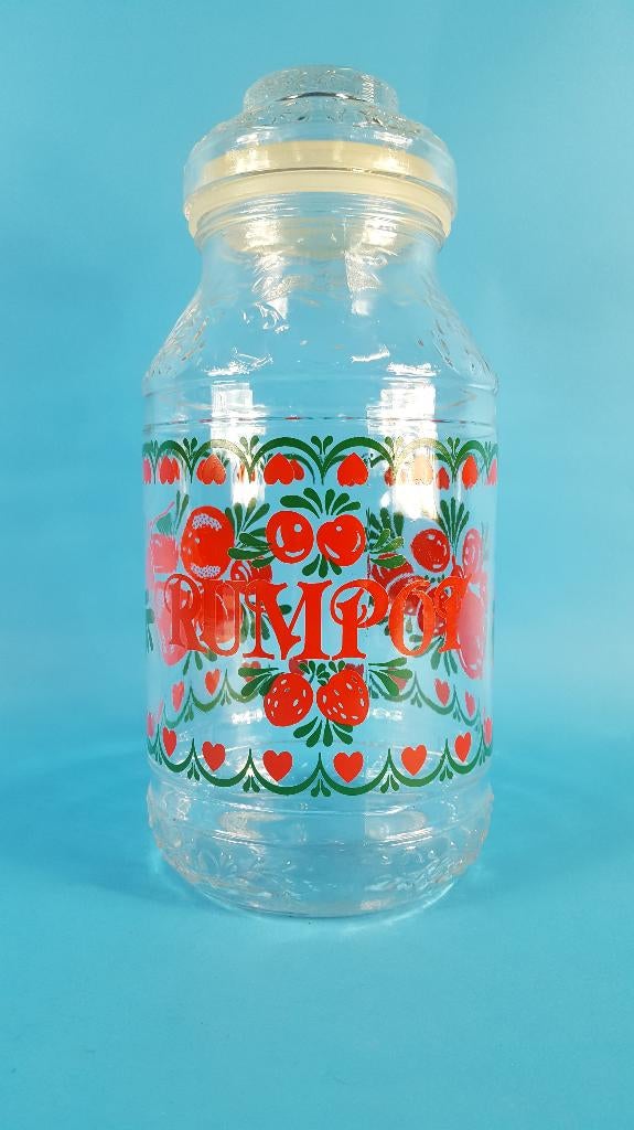 Vintage retro Rumpot glas pot, 3 liter fles met deksel. 7C4, Tweedehands verkoop, Tweedehands verkoop, Gebruikt, Ophalen of Verzenden