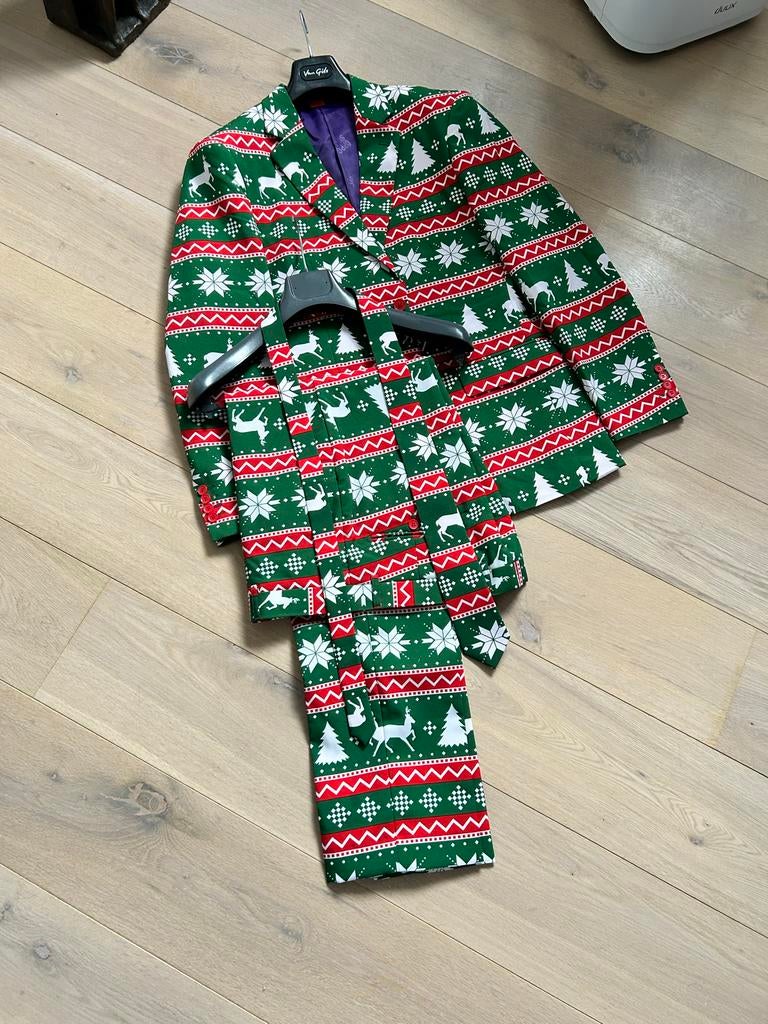 Opposuits Kerstpak Maat 54 - Feestelijk!, Kleding | Heren, Kostuums en Colberts, Zo goed als nieuw, Maat 52/54 (L), Groen, Ophalen