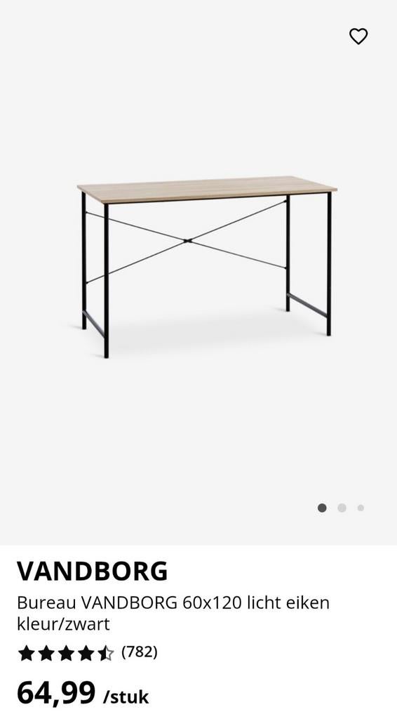 Jysk Bureau VANDBORG 60x120 - Licht eiken/zwart, Huis en Inrichting, Bureaus, Ophalen, Zo goed als nieuw