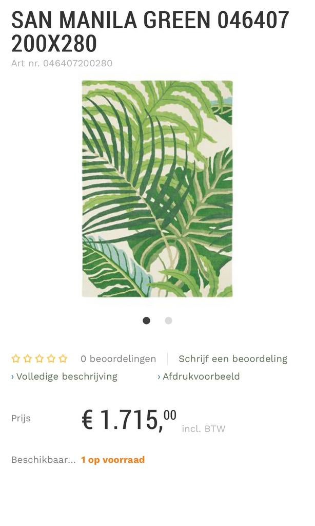 Brink en Campman Sanderson Manilla Green tapijt 2 x280 NIEUW, Ophalen, Rechthoekig, Groen, Nieuw