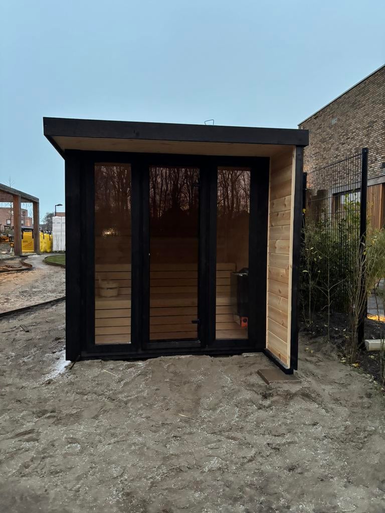 Thermowood of Grenen Buitensauna met luifel. Sauna, Sport en Fitness, Ophalen of Verzenden, Nieuw