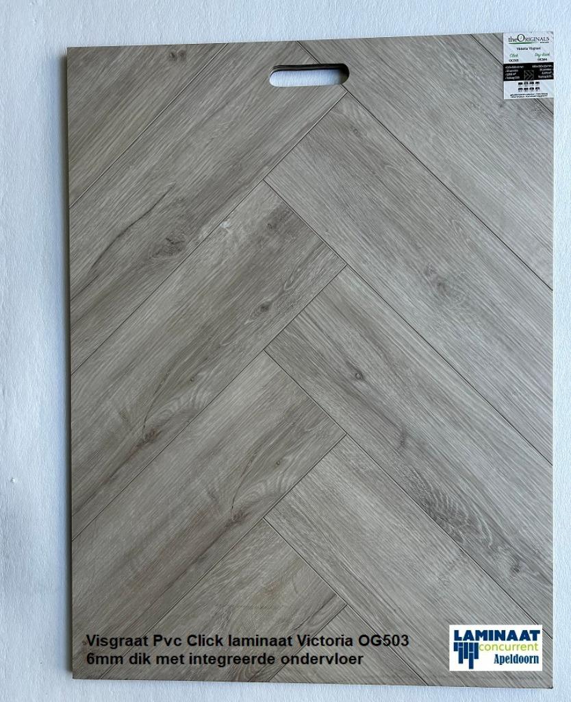 Visgraat Pvc Click Victoria met 6mm integreerde ondervloer, Bruin, 75 m² of meer, Nieuw, Ophalen of Verzenden