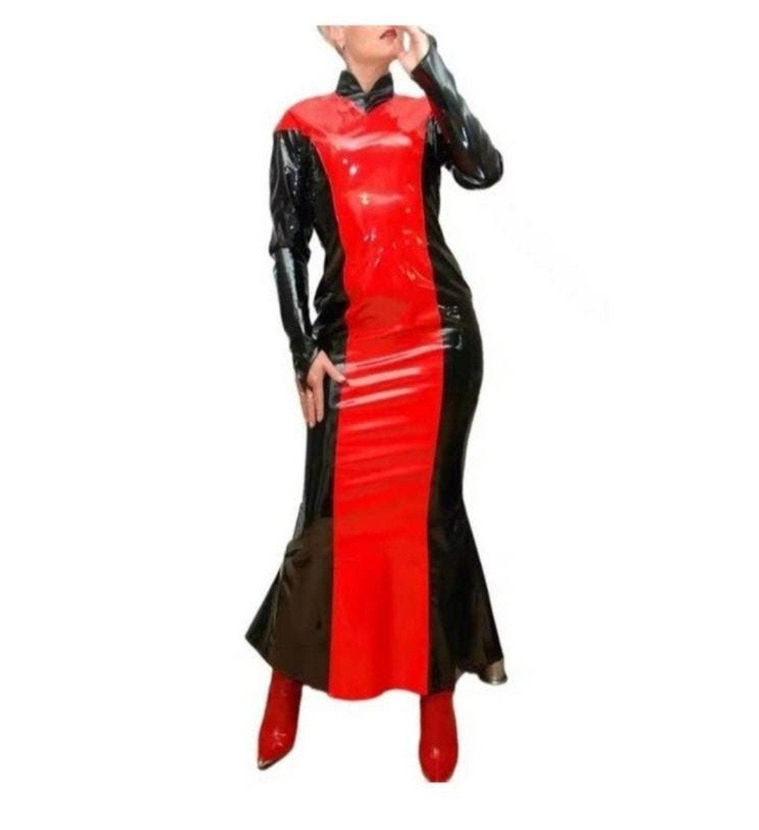 Mooie lakjurk met hoge hals, tm 7XL 
Mooie lakjurk met hoge, Verzenden, Nieuw, Onder de knie