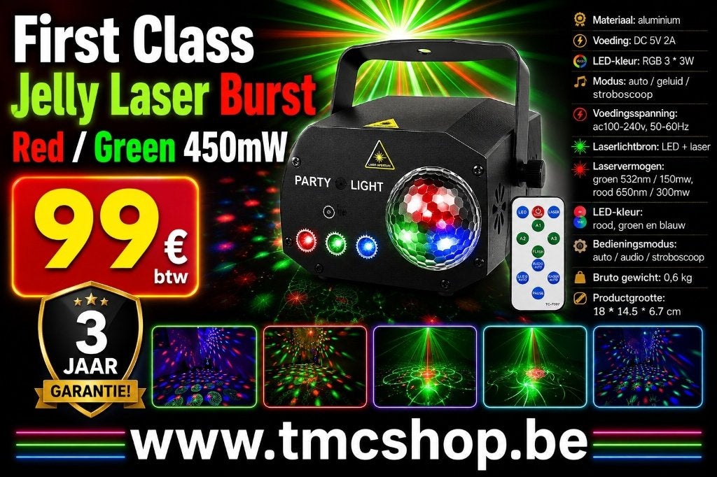 Nieuwe First Class Jelly Laser Burst Red / Green 450mW, Ophalen of Verzenden, Nieuw, Laser, Geluidgestuurd