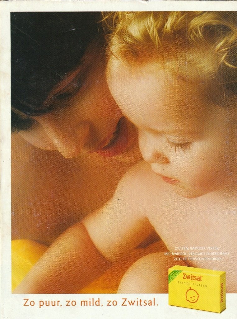 retro reclame 1995 Zwitsal baby zeep kindje zo puur, Verzenden, Overige typen