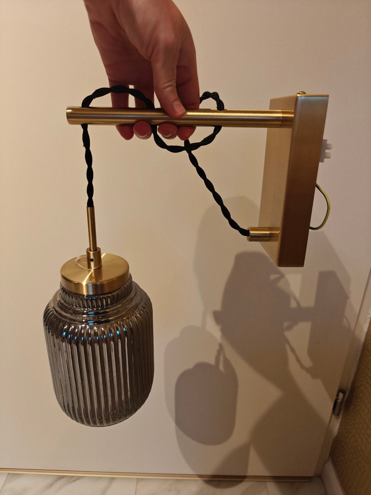 Qazqa Wandlamp Goud met Geribbeld Smoke glas 2 stuks, Ophalen, Nieuw, Glas